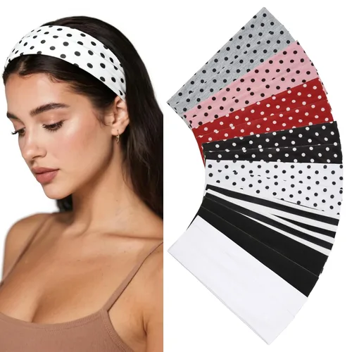 Miniatura 11 de Huachi Diademas antideslizantes para mujer, paquete de 16 bandas elásticas deportivas para el cabello para mujer, diadema de tela de algodón suave