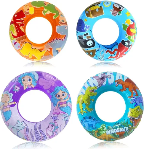 Paquete de 4 flotadores inflables de piscina, tubos de piscina de 36 y 24 pulgadas para todas las edades, dinosaurio único, sirena, pirata