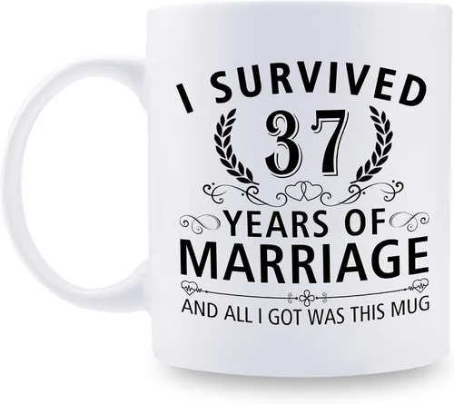 Miniatura 67 de Taza de café de 11 onzas con texto en inglés "I Survived 50 Years of Marriage and All I Got Was This Cup" para el 50 aniversario de boda y para él