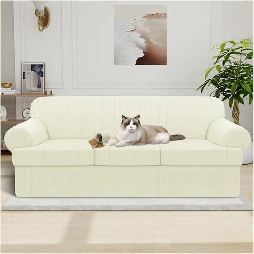 Miniatura 93 de Funda impermeable para silla con brazos, juego de 2 piezas, funda a rayas para 1 sofá separado con cojín en T, fundas de sillón de tela