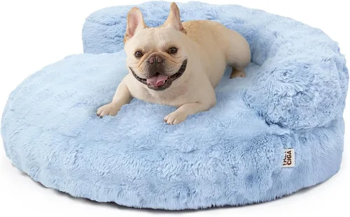 Miniatura 17 de EHEYCIGA Sofá cama suave para gatos de interior, cama extra pequeña esponjosa para perros con funda extraíble lavable, sofá para mascotas, Camello