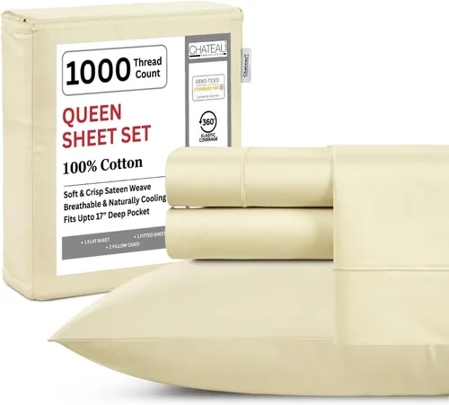 Miniatura 35 de Juego de sábanas 100% algodón para cama King, juego de sábanas certificadas de 1000 TC con bolsillo profundo, juego de sábanas y fundas de almohada