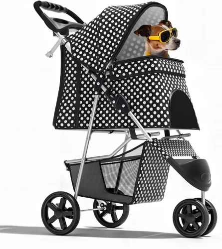 Miniatura 16 de Magshion Cochecito para mascotas de 3 ruedas, cochecito de viaje plegable para perros y gatos pequeños y medianos (hasta 33 libras), transportador