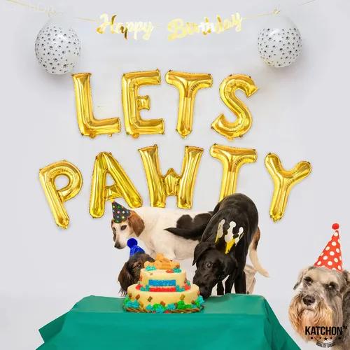 Miniatura 7 de KatchOn, Globos Lets Pawty Dorados - 16 Pulgadas Pancarta Lets Pawty Globos de Cumpleaños de Perro para Decoraciones de Cumpleaños Pancarta