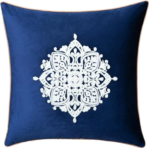 VOGOL Funda de almohada de terciopelo suave de estilo vintage, elegante patrón floral bordado, funda de cojín cuadrada para cama, sala de estar, Azul
