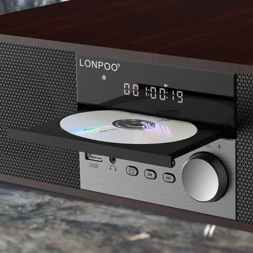 Miniatura 2 de LONPOO Sistemas de sistema estéreo con reproductor de CD, reproductores de CD de 40 W para el hogar, Bluetooth, reproducción USB, radio FM, entrada