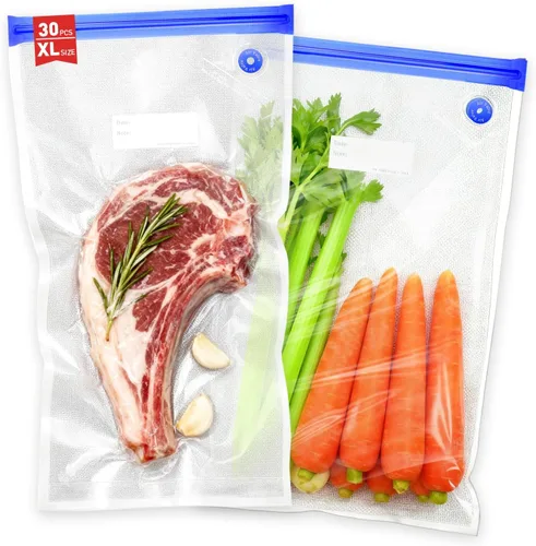 Miniatura 10 de 30 bolsas selladoras al vacío reutilizables para alimentos, bolsas de almacenamiento al vacío de 3 tamaños con clips de sellado y diseño a prueba