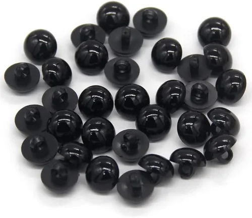 100 botones de seguridad negros de 0.394 pulgadas, cuentas redondas de plástico sólido abovedado, para ropa, camisas, faldas, abrigos, para juguetes