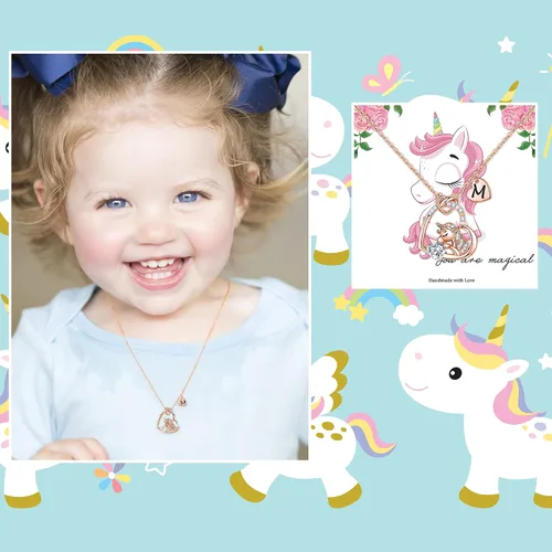 Miniatura 2 de IEFRICH Regalos de unicornios para niñas, collares de unicornio con corazón de circonita cúbica para mujeres y niñas, collares con inicial, joyería
