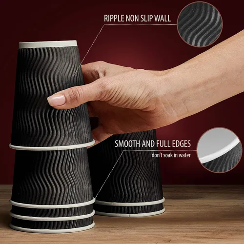 Miniatura 5 de Primens Tazas de café desechables aisladas con tapas y pajitas de 12 onzas, 100 paquetes, vasos de papel para bebidas calientes, bebidas