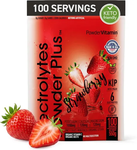 Miniatura 24 de Polvo de Electrolitos Plus (50 porciones), 0 calorías Keto, 0 azúcar, sin maltodextrina, 1000 mg de potasio, 120 mg de calcio, 120 mg de magnesio