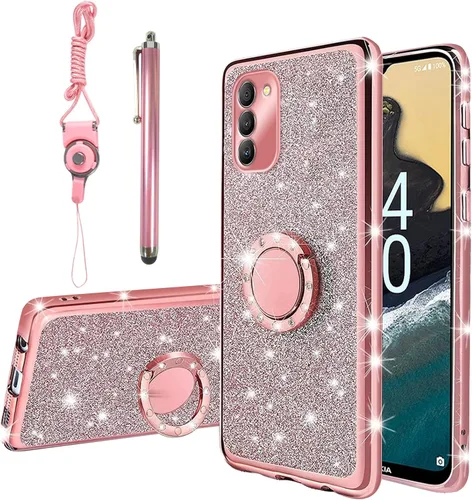 Miniatura 9 de Funda protectora para Nokia G400 0.18 oz, Nokia G400 Phone Cas para mujer, con purpurina, suave, mariposa, corazón, floral, transparente, con Oro