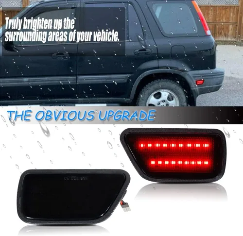 Miniatura 2 de 2x Luces LED Rojas Ahumadas Marcadoras Laterales de Parachoques Trasero y Guardabarros Para Honda CR-V 1997-2001 Lente de humo LED rojo