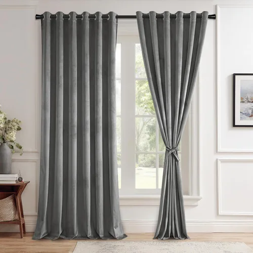 Miniatura 94 de JIUZHEN - Cortinas de terciopelo gris de 63 pulgadas opacas para sala de estar - Cortinas gruesas de terciopelo con ojales para ventana