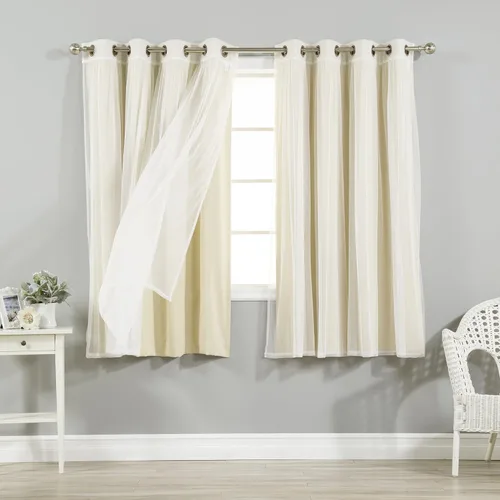 Miniatura 25 de Best Home Fashion Mix and Match - Juego de 4 cortinas de tul transparente y opacas, con ojales de acero inoxidable y níquel Rosa empolvado