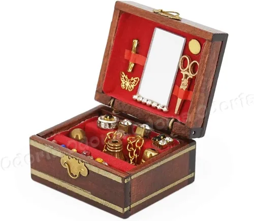 Miniatura 2 de Odoria Caja de joyería para casa de muñecas en miniatura: caja de maquillaje a escala 1/12, organizador para dormitorio victoriano - Mini cofre