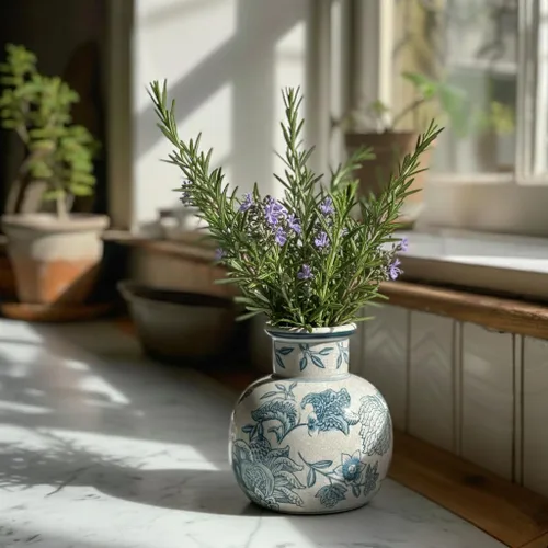 Miniatura 5 de SIDUCAL Jarrón Vintage Azul y Blanco Cerámica Chinoiserie Floral de 6 Pulgadas Jarrón Retro de Porcelana Azul y Blanca con Efecto Agrietado