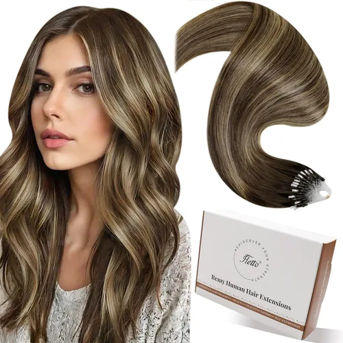 Miniatura 66 de Hetto Extensiones de cabello humano con nano cuentas, balayage, extensiones de cabello humano, color negro degradado a plateado, extensiones