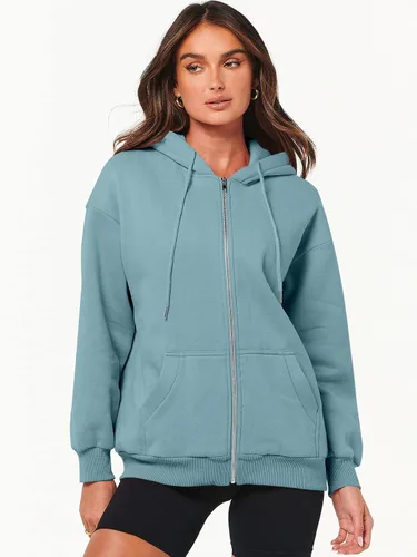 Miniatura 8 de ANRABESS Sudaderas con capucha y cremallera para mujer, de manga larga, sudaderas de gran tamaño, forro polar Y2K, con bolsillos, ropa de otoño