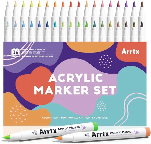 Miniatura 9 de Marcadores acrílicos Arrtx 30A, marcadores de pintura acrílica con punta de pincel para pintura en roca, madera, cerámica, vidrio, lienzo, metal