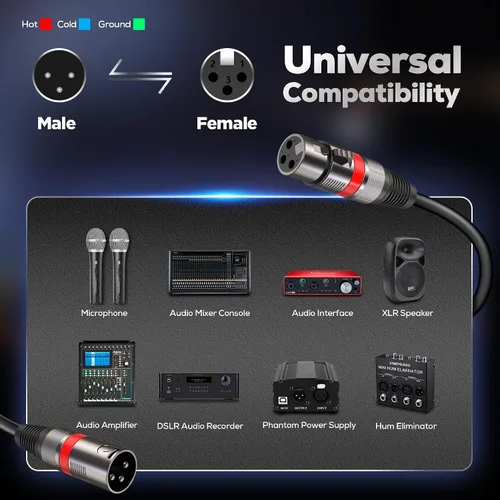 Miniatura 5 de Cables XLR 25FT/8M 2 paquetes, Cable de Micrófono Balanceado Premium de Servicio Pesado con Conector de Cordón de Micrófono XLR Macho a Hembra de 3