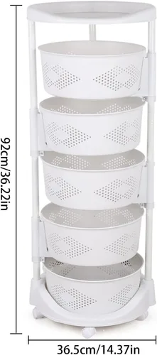 Miniatura 3 de Estante de almacenamiento giratorio de 5 niveles, estante de almacenamiento de verduras, estante de almacenamiento con ruedas bloqueables y cesta