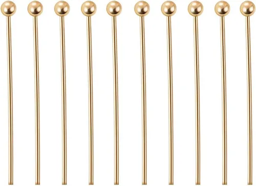 Miniatura 12 de BENECREAT 100 pines de bola chapados en oro real de 18 quilates, calibre 22, para hacer joyas de bricolaje, 1.4 pulgadas de largo