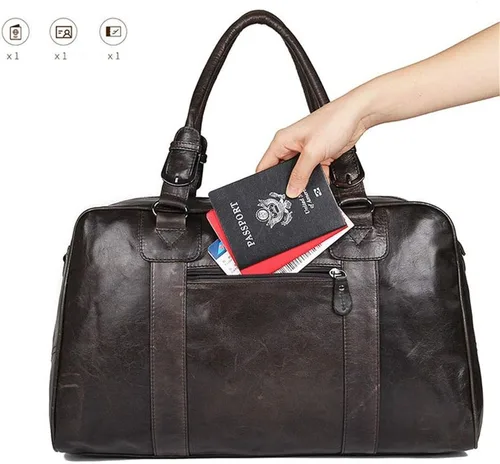 Miniatura 7 de Vintage aceite cera cuero viaje Duffel 15 "portátil hombro bolsa de fin de semana deportes durante la noche equipaje Tote bolso gimnasio bolsa