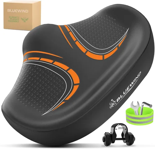 Miniatura 11 de BLUEWIND Nuevo asiento de bicicleta de gran tamaño sin nariz, asiento de bicicleta ancho, diseño de respaldo novedoso para bicicleta eléctrica