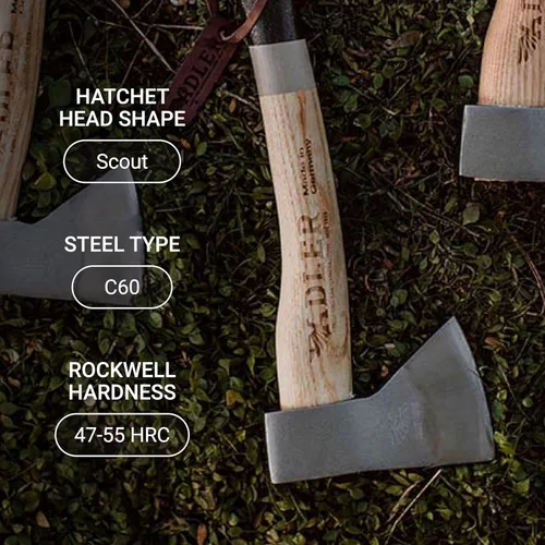 Miniatura 4 de Adler Hacha de explorador – Hacha de campamento forjada alemana con funda de cuero, bushcraft compacto y hacha de senderismo, cabeza de acero al