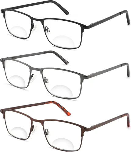 HOTJOJO - Pack de 3 gafas de lectura bifocales para hombres, con bloqueo de luz azul para computadora, anti rayos UV/fatiga ocular/reflejos, gafas