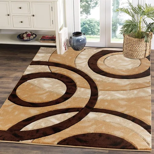Miniatura 21 de GLORY RUGS Alfombra de área 2x3 marrón, tapete para puerta, círculos modernos, suave, alfombra de piso contemporánea con textura esponjosa