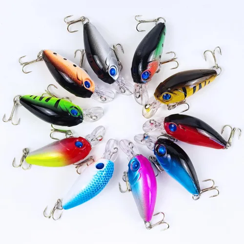 Miniatura 8 de Juego de 10 cebos para pesca de lubina, cebos duros flotantes, pesca de agua superior, para trucha, lubina, perca, salmón, agua dulce y salada, 1.9