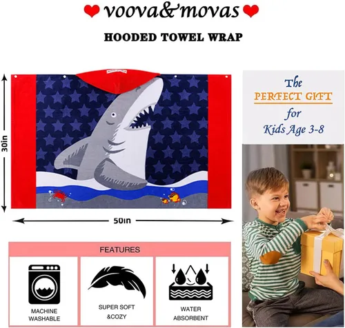 Miniatura 4 de VOOVA & MOVAS Toallas de baño para niños pequeños de 3 a 10 años, 30''X50'', suaves gruesas de algodón absorbentes de gran tamaño - playa