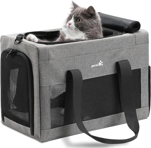 Transportador de gatos aprobado por aerolíneas, transportador de mascotas de lado suave, transportador portátil para perros con estructura estable,