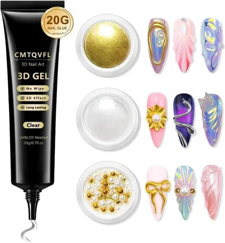 Polvo de uñas de gel 3D 4 en 1 mejorado para uñas de cromo dorado 【NO.1 -100% Efecto 3D】20g No se limpia 3D Escultura de uñas de gel 3D con 2-Oro