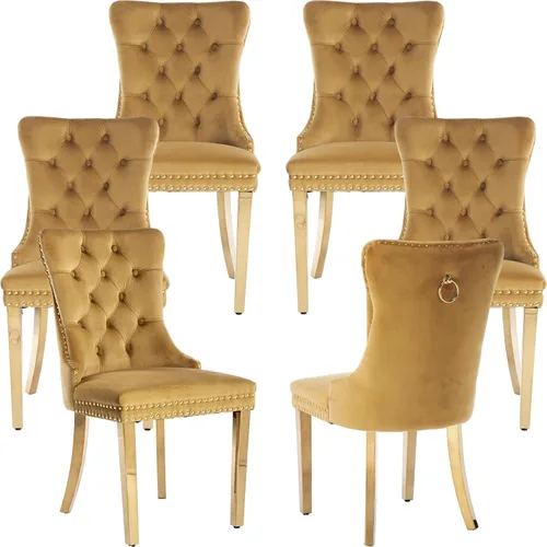 Miniatura 17 de Juego de 2 Sillas de Comedor Modernas de Mediados de Siglo, Tapizadas en Terciopelo Beige con Respaldo Acolchado, Sillas de Cocina y Comedor, Patas