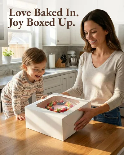 Miniatura 7 de 25 cajas para pasteles de 10 x 10 x 5 pulgadas con ventana, cajas blancas de panadería de 10 pulgadas, caja cuadrada grande de cartón para tartas