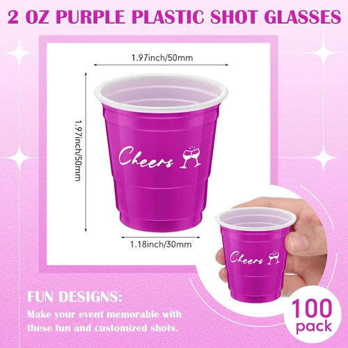 Miniatura 2 de Lounsweer 100 vasos de plástico de 2 onzas, vasos desechables, mini vasos de plástico para fiesta de despedida de soltera, degustación
