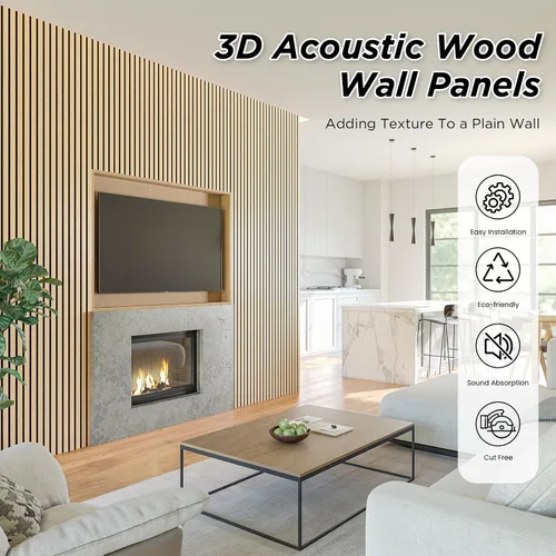 Miniatura 4 de Smartstandard Paquete de 2 Paneles de Pared de Listones de Madera de 105.9" x 20.5", Paneles de Pared de Madera Insonorizados, Paneles de Madera