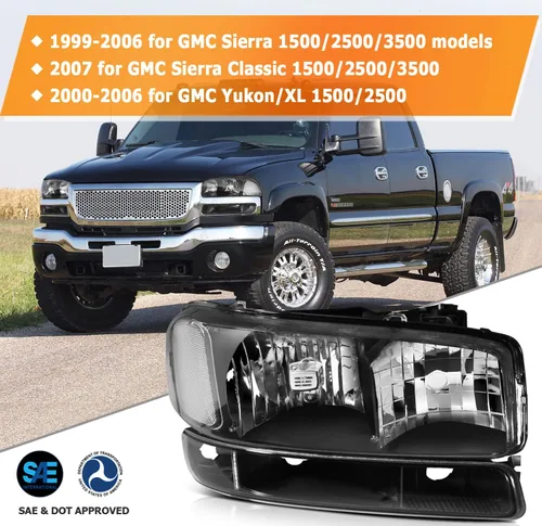 Miniatura 2 de Conjunto de faros delanteros para Chevy Avalanche 1500 2003-2006 para Avalanche 2500 03-06 para 1500 Classic 2007 carcasa negra reflector ámbar