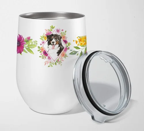 Miniatura 115 de Caroline's Treasures CK4110TBL12 Afghan Hound Pink Flowers - Vaso de vino aislado de acero inoxidable de 12 onzas con tapa, bonita taza de viaje