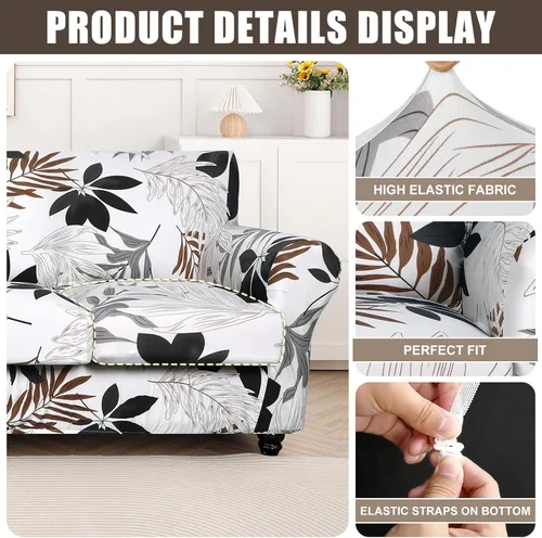 Miniatura 2 de SearchI Funda elástica para sofá con diseño impreso, funda de sofá con patrón floral de 3 piezas con funda de cojín separada, protector de muebles