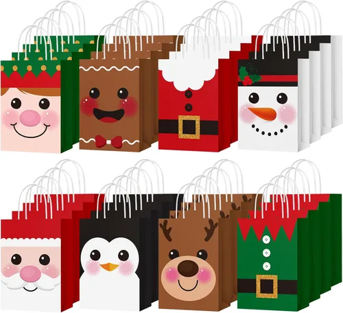 Miniatura 10 de Yeaqee 80 piezas - bolsas de regalo de Navidad - tamaño pequeño - Merry Christmas Xmas - bolsas de regalo de Navidad con asas - bolsas de papel
