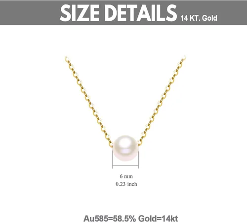 Miniatura 4 de Collar de perlas de oro macizo de 14 quilates para mujer, collar con colgante de perlas cultivadas de agua dulce real, collar de 0.39 pulgadas