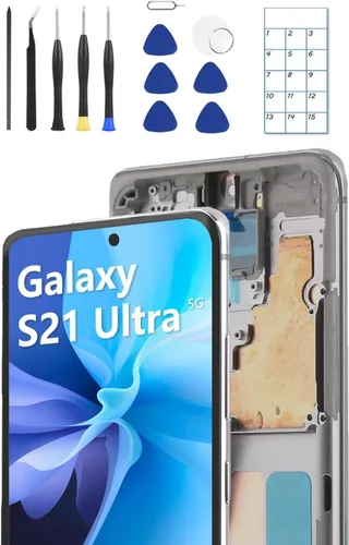 Miniatura 8 de Reemplazo de pantalla OLED para Samsung Galaxy S21 Ultra 5G con marco y sensor de huellas dactilares, incluye kit completo de herramientas y guía