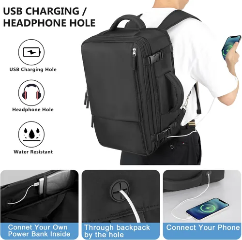 Miniatura 20 de Mochila de Viaje Snoffic para Mujer, Negro, 17 pulg.
