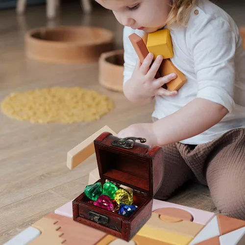 Miniatura 5 de balacoo 1 juego de mini cofres del tesoro pirata, caja de almacenamiento de joyas pirata vintage con cerradura y joyas, manualidades para niños