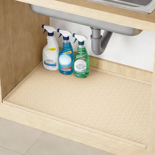 Miniatura 9 de TRZZ Tapete de silicona impermeable para debajo del fregadero de 34 x 22 pulgadas, bandeja de goteo y forro de gabinete para cocina y baño, evita