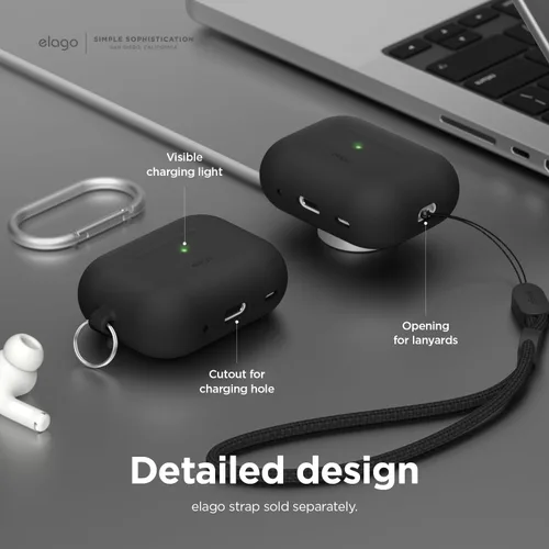 Miniatura 4 de elago Funda compatible con AirPods Pro 2 (2022), funda de silicona con llavero, LED frontal visible, soporta carga inalámbrica [negro]